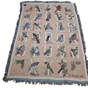 Bird Alphabet Throw Blanket Manual Woodworkers & Weavers 100% Cotton Made In USA